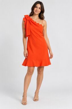 Victoria Beckham for Target Orange One Shoulder Scallop Bow Dress Small